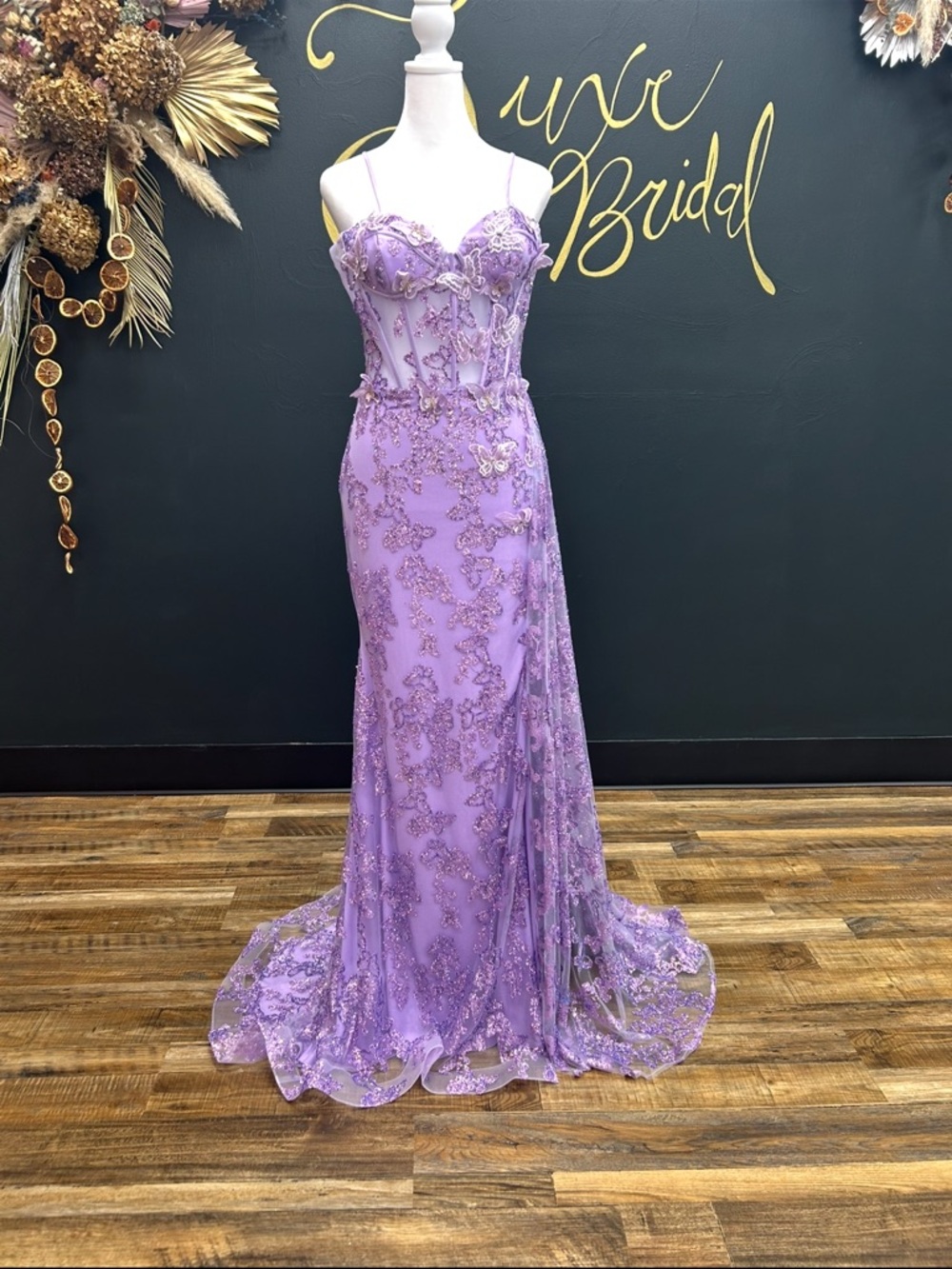 NWT Butterfly Glitter Sheath Leg Slit Party Dress by Cinderella Couture